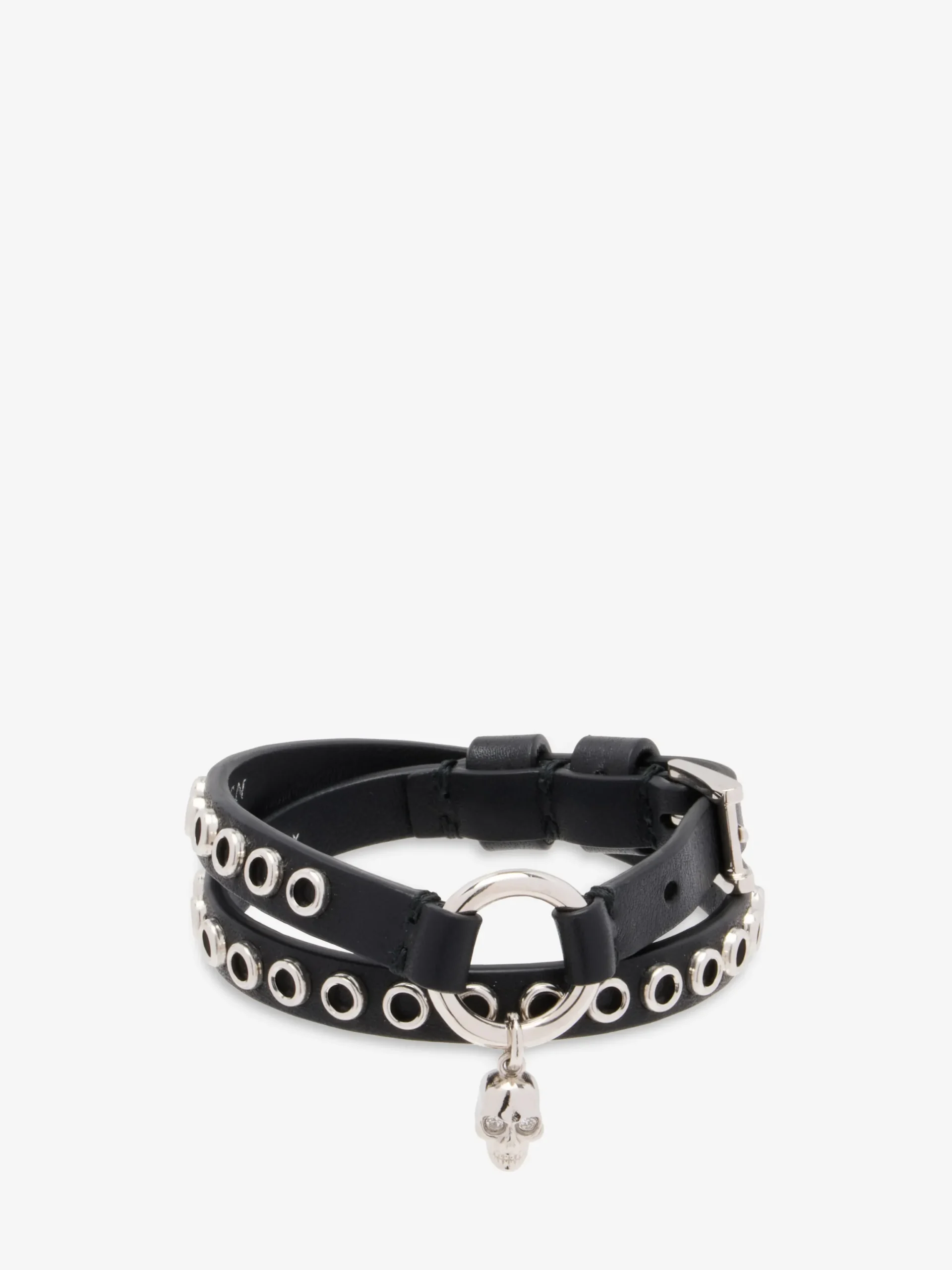 Bracciale Skull a doppio giro con anello da Donna in Nero