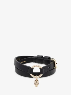 Bracciale Skull a doppio giro con anello da Donna in Nero