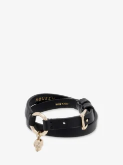 Bracciale Skull a doppio giro con anello da Donna in Nero