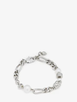 Bracciale Skull con perla da Uomo in Finitura palladio