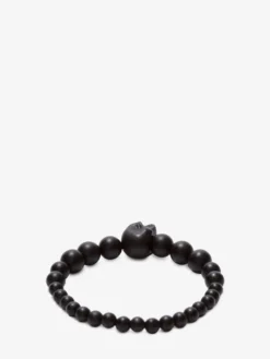 Bracciale Skull con Perle da Uomo in Nero