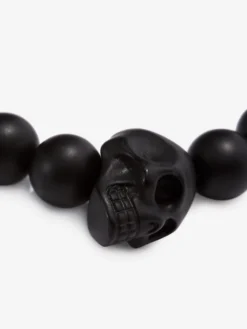 Bracciale Skull con Perle da Uomo in Nero