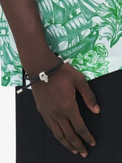 Bracciale Skull in pelle da Uomo in Nero