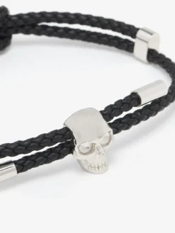 Bracciale Skull in pelle da Uomo in Nero