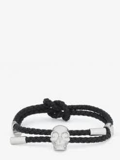 Bracciale Skull in pelle da Uomo in Nero