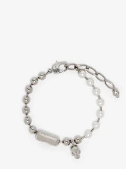 Bracciale Skull & Pearl da Uomo in Finitura palladio