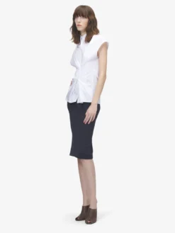 Camicia a maniche corte arricciata da Donna in Bianco Ottico