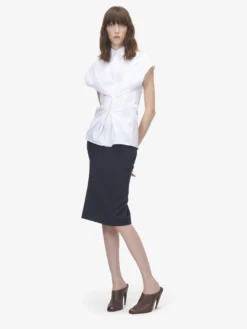 Camicia a maniche corte arricciata da Donna in Bianco Ottico