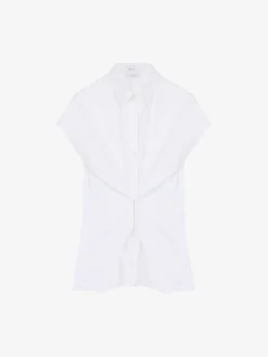 Camicia a maniche corte arricciata da Donna in Bianco Ottico