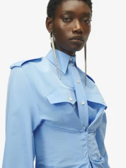 Camicia a maniche lunghe arricciata da Donna in Blu