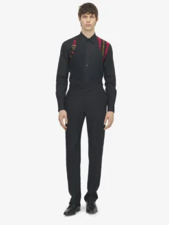 Camicia con Imbracatura Tartan da Uomo in Nero