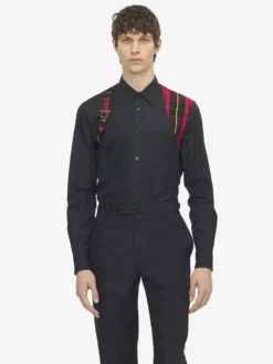 Camicia con Imbracatura Tartan da Uomo in Nero