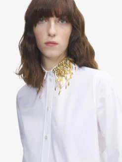 Camicia con ricami in cristalli e foglie dorate da Donna in Bianco Ottico