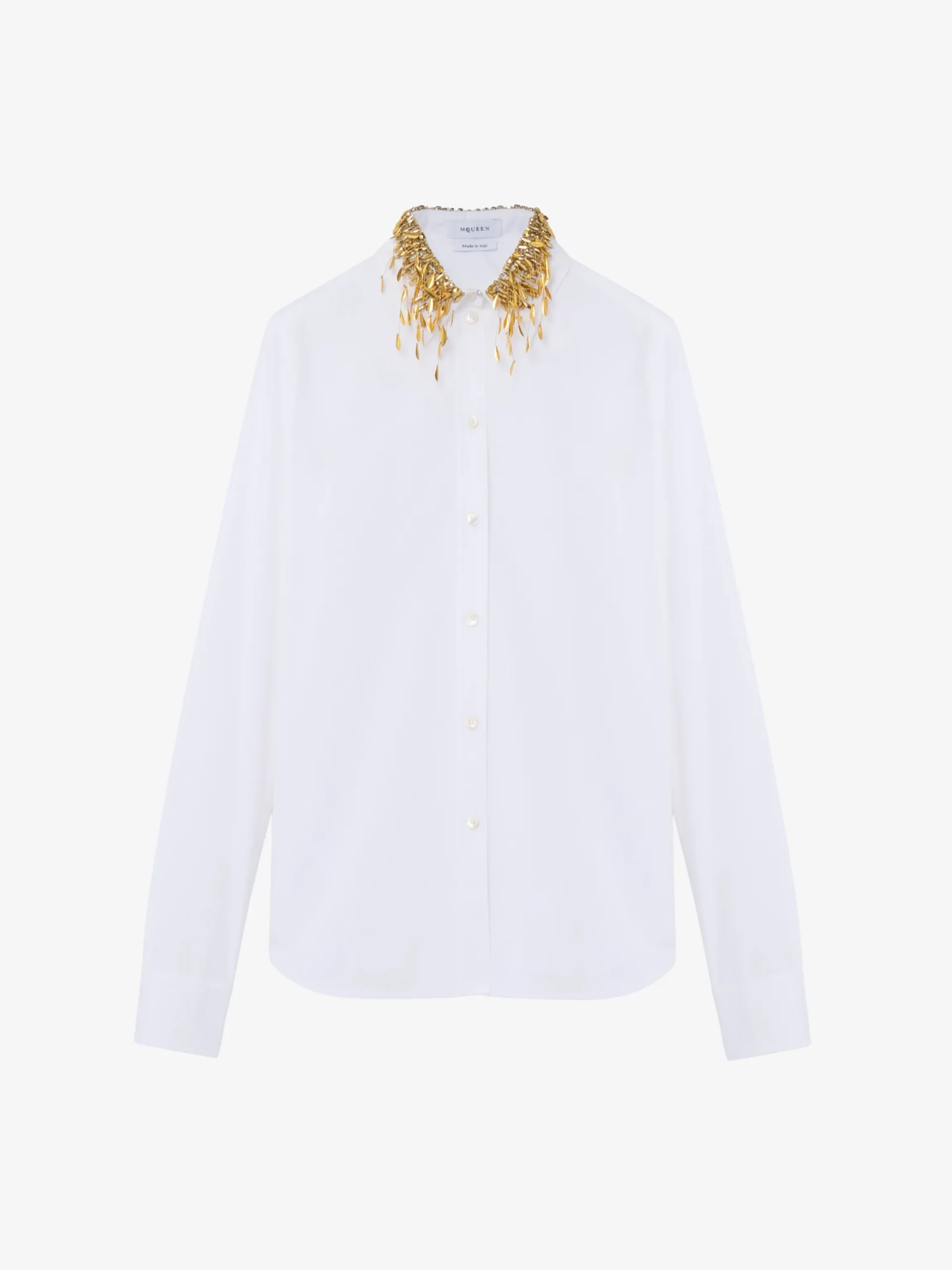 Camicia con ricami in cristalli e foglie dorate da Donna in Bianco Ottico