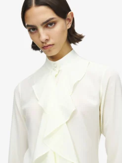 Camicia con volant da Donna in Crema