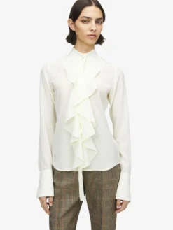 Camicia con volant da Donna in Crema