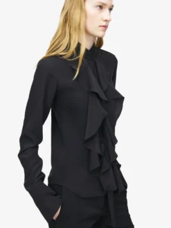 Camicia con volant da Donna in Nero