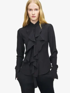 Camicia con volant da Donna in Nero