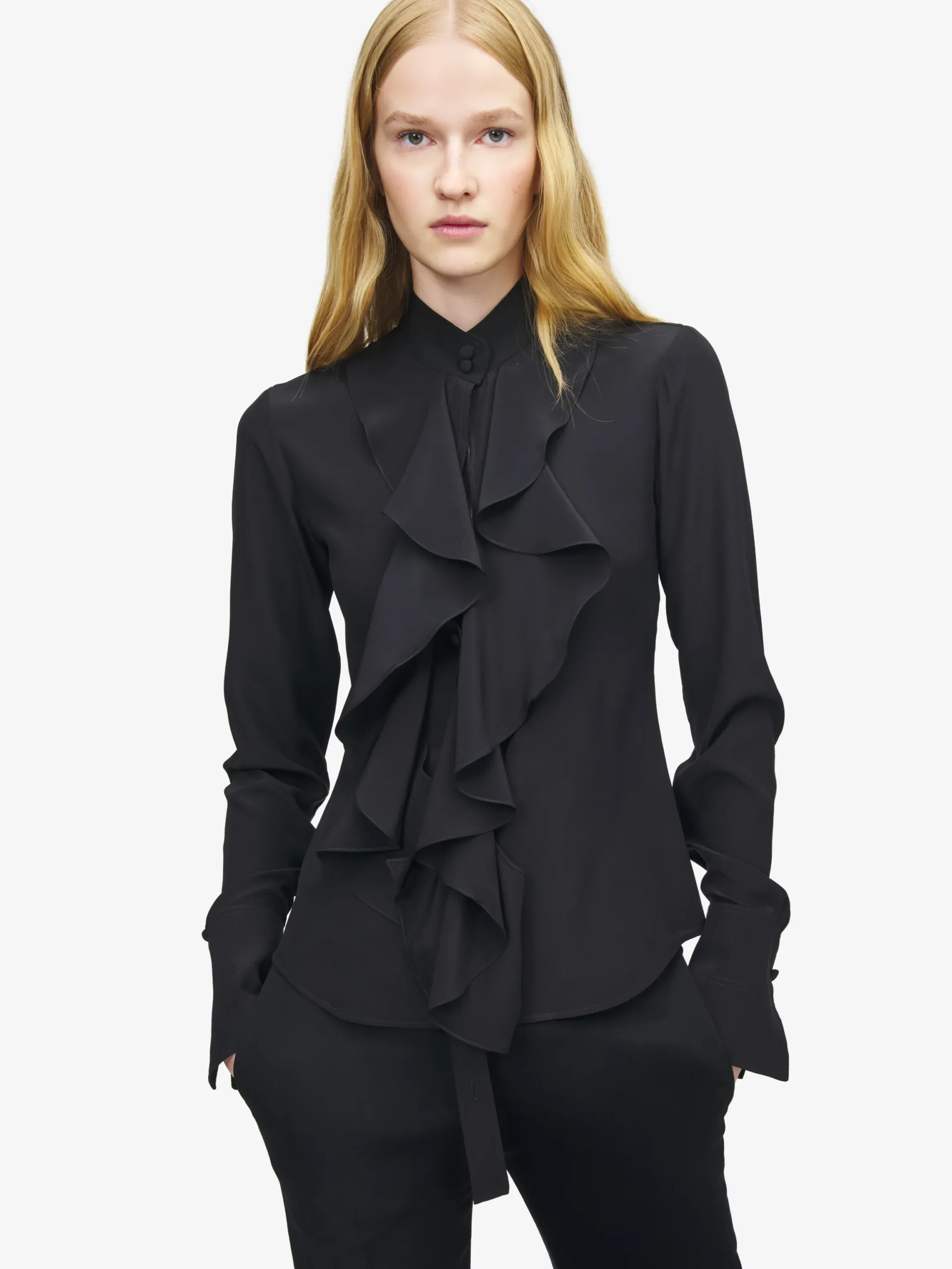 Camicia con volant da Donna in Nero