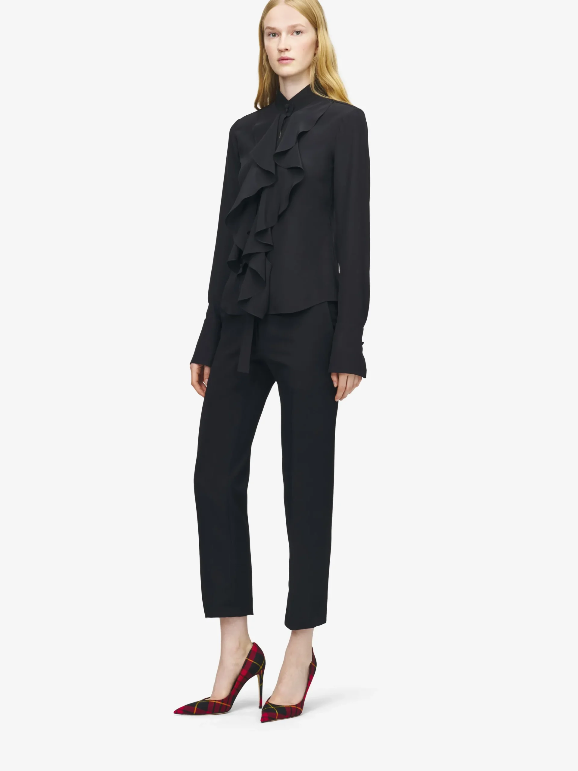 Camicia con volant da Donna in Nero
