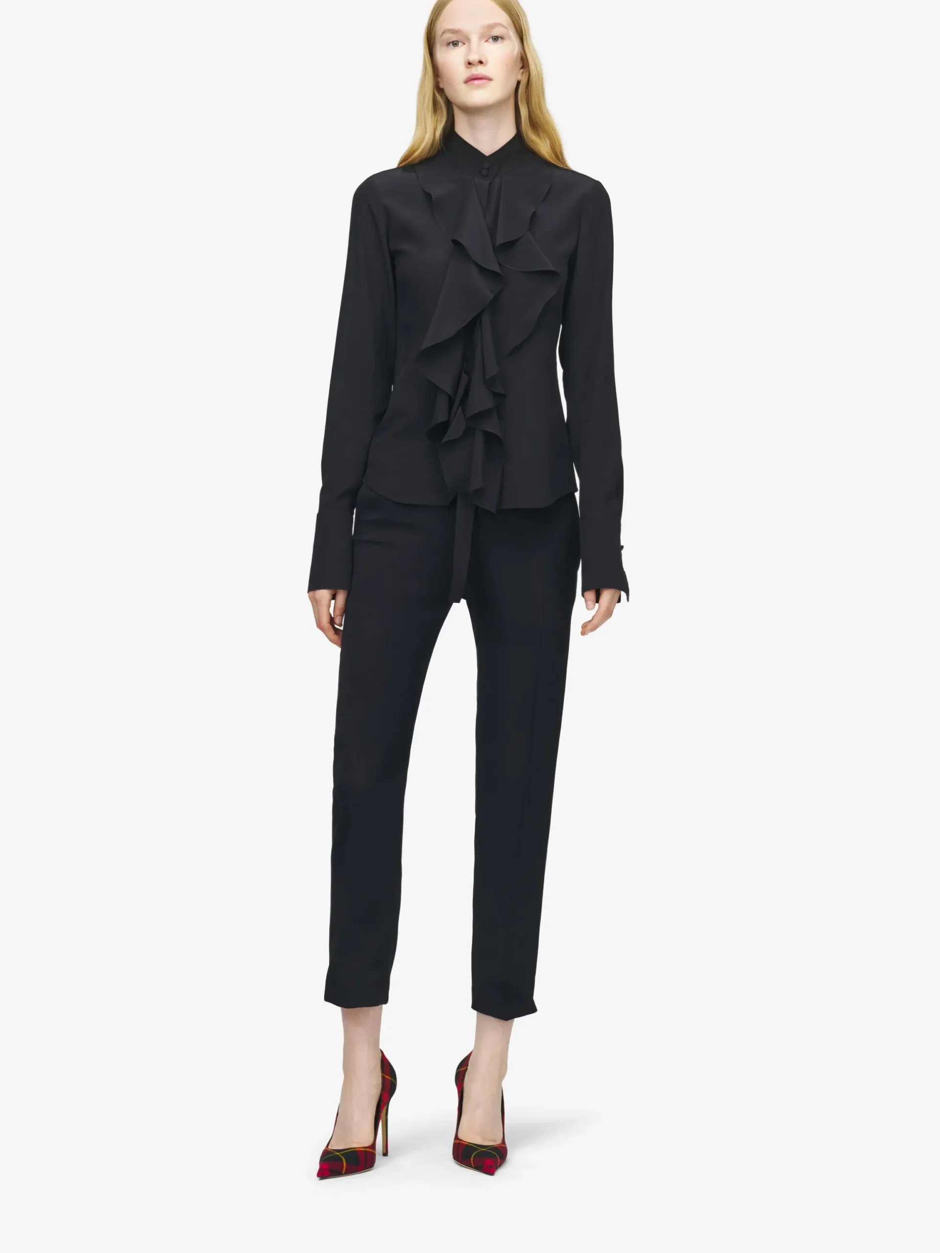 Camicia con volant da Donna in Nero