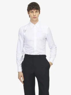 Camicia Harness con motivo jacquard Skull da Uomo in Bianco Ottico
