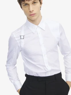 Camicia Harness con motivo jacquard Skull da Uomo in Bianco Ottico
