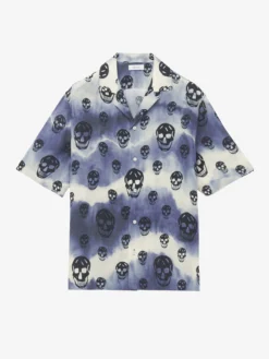 Camicia hawaiana con motivo Skull tie-dye da Uomo in Indaco/Avorio