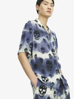 Camicia hawaiana con motivo Skull tie-dye da Uomo in Indaco/Avorio