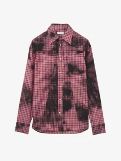 Camicia in flanella a quadretti tie-dye da Uomo in Nero/Rosso