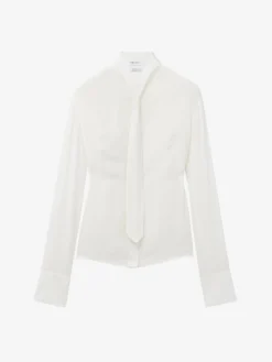 Camicia in seta con dettaglio cravattino da Donna in Avorio