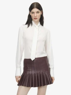 Camicia in seta con dettaglio cravattino da Donna in Avorio