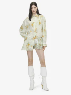 Camicia pyjama con stampa floreale da Donna in Pietra/Arancione chiaro