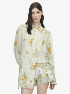 Camicia pyjama con stampa floreale da Donna in Pietra/Arancione chiaro