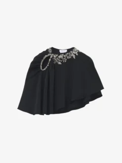 Cappa asimmetrica con ricami floreali da Donna in Nero