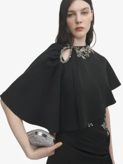 Cappa asimmetrica con ricami floreali da Donna in Nero