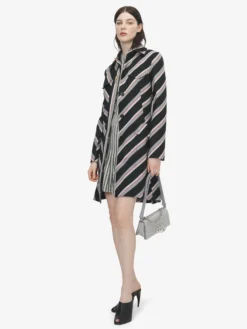 Cappotto a righe Chevron da Donna in Nero/Rosso