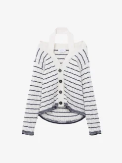 Cardigan a righe con spalle scoperte da Donna in Avorio/Navy