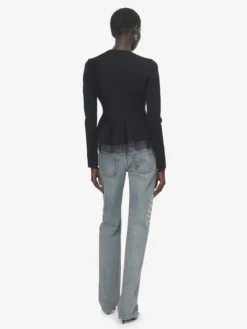 Cardigan con volant e inserti in pizzo da Donna in Nero