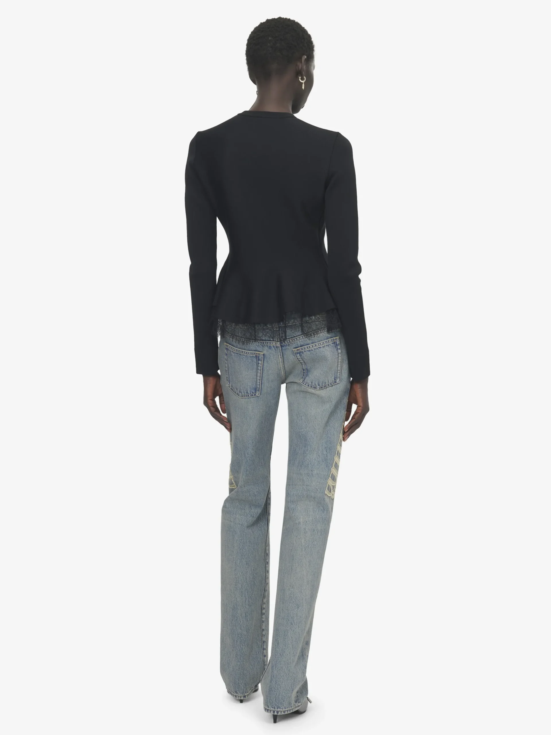 Cardigan con volant e inserti in pizzo da Donna in Nero