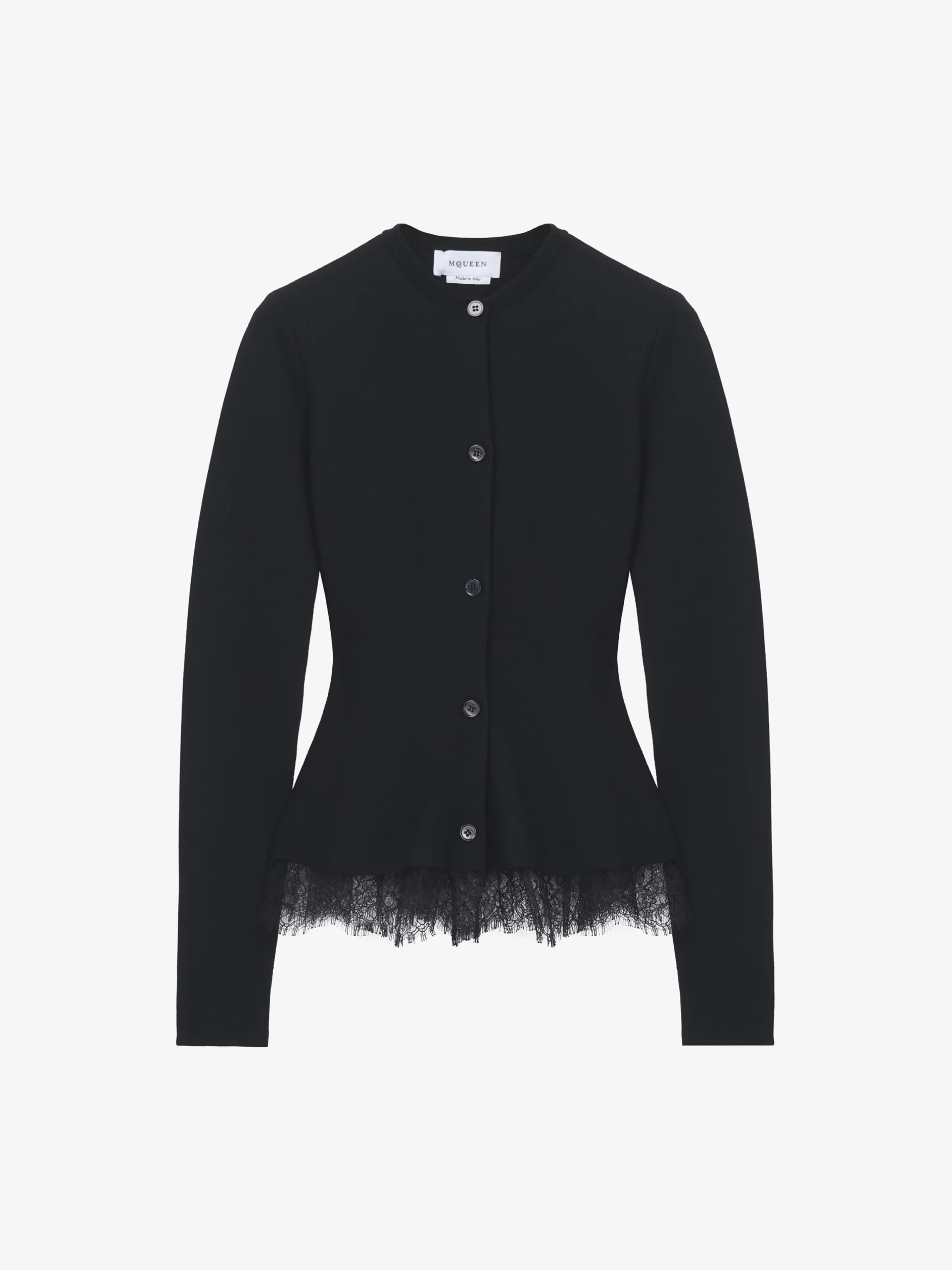 Cardigan con volant e inserti in pizzo da Donna in Nero