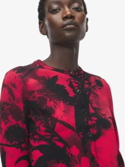 Cardigan floreale in jacquard da Donna in Rosso/Nero