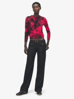 Cardigan floreale in jacquard da Donna in Rosso/Nero