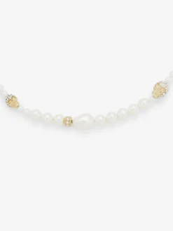 Collana Skull con perla da Donna in Finitura oro pallido