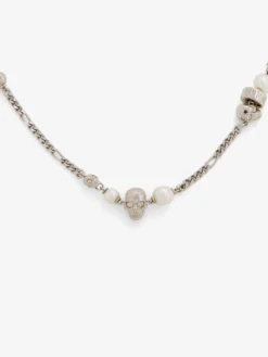 Collana Skull con perla da Uomo in Finitura palladio