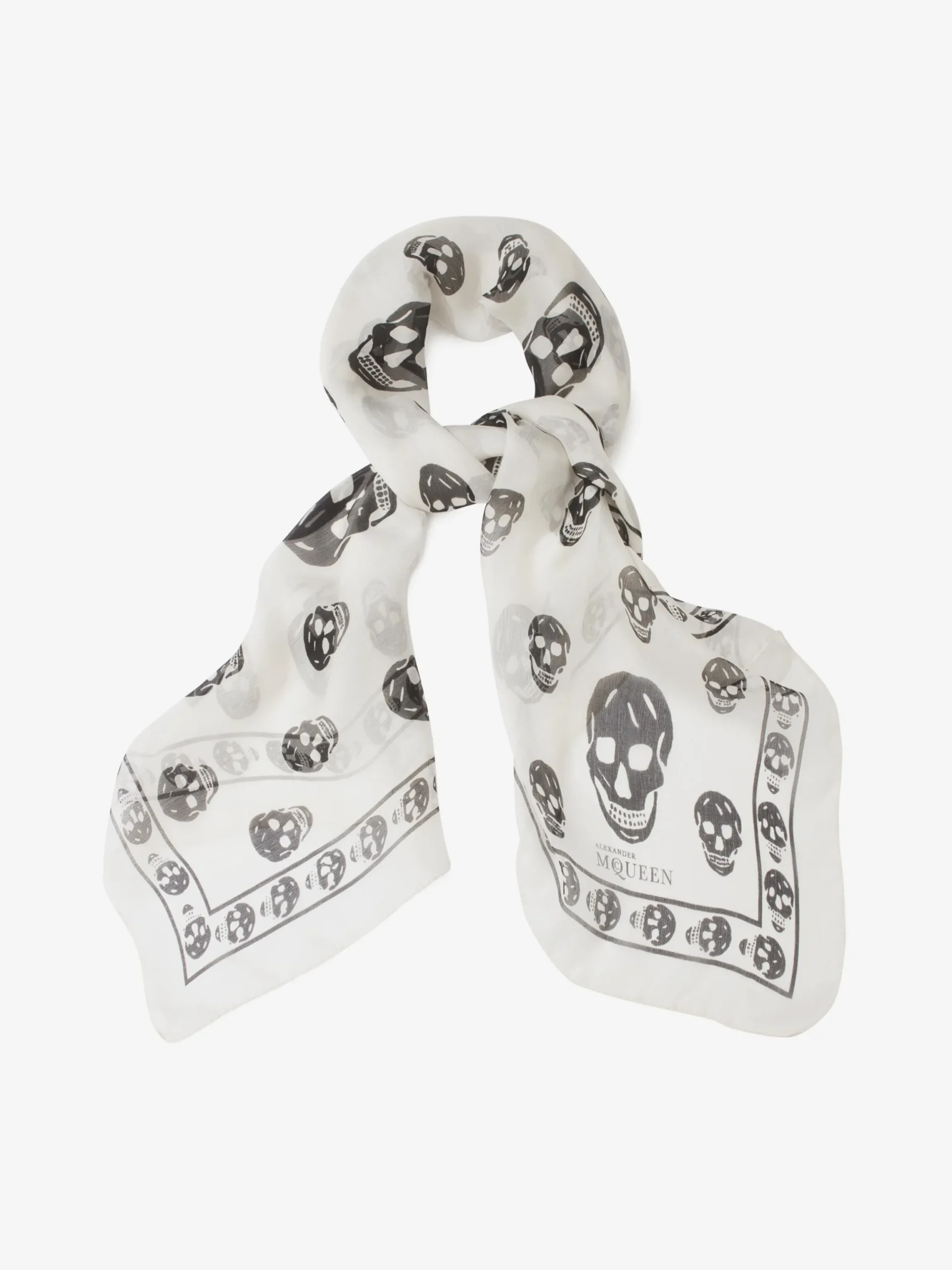 Foulard Skull Classico in Chiffon di Seta in Avorio/Nero