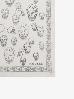 Foulard Skull dipinto a mano da Donna in Avorio/Nero