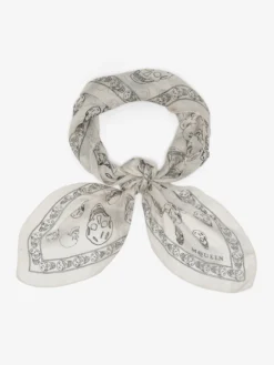 Foulard Skull dipinto a mano da Donna in Avorio/Nero