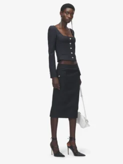Giacca aderente gessata da Donna in Blu Navy