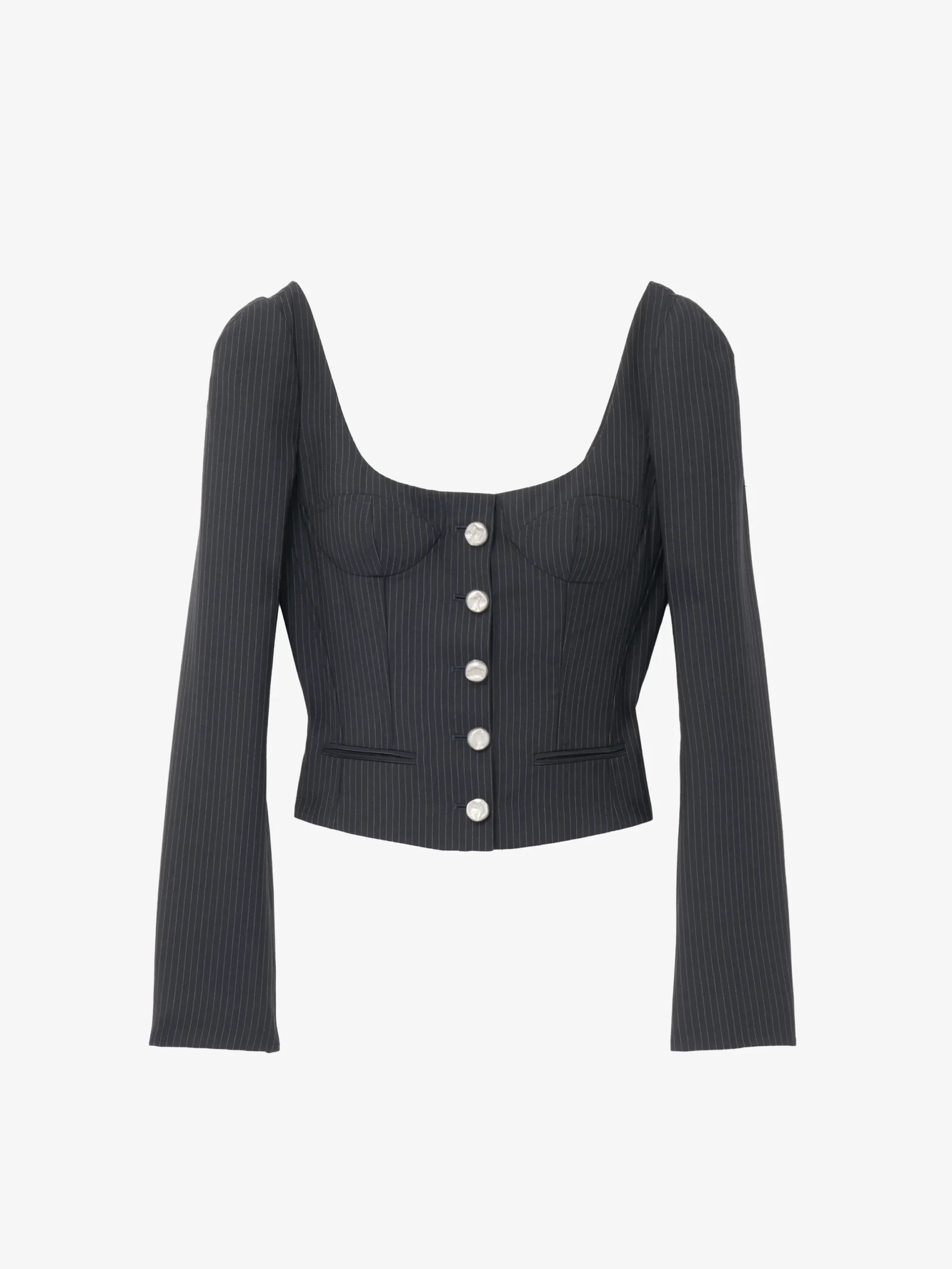Giacca aderente gessata da Donna in Blu Navy
